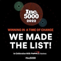 White text against black background "We made the list" and Inc 5000 logo