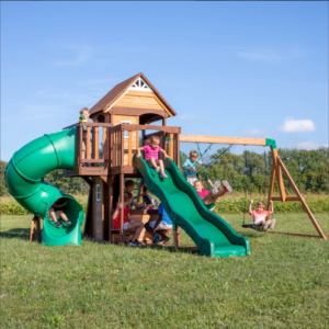 product detail pages with images of products in use provide a sense of scale, as in this Backyard Discovery playset with kids