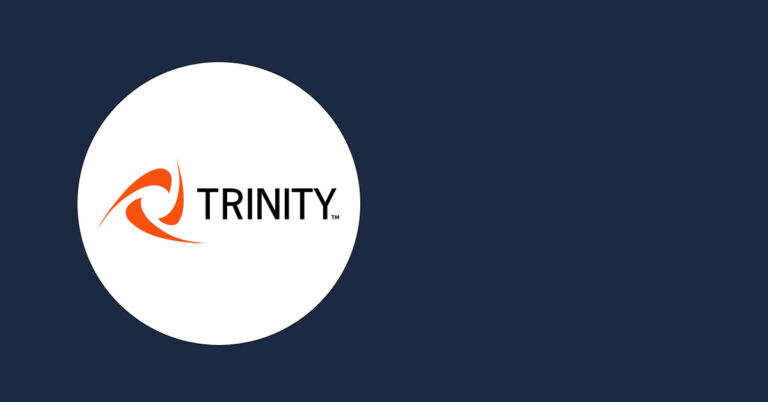 Trinity logo inside white circle on navy background to represent BILT case study