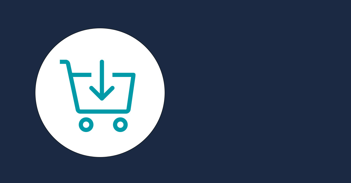ecommerce shopping icon in white circle on navy background to represent BILT case study on ecommerce retailer