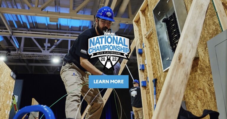 Male electrician on ladder at IDEAL National Championship Finals