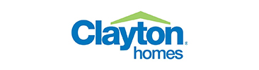 Blue text reading "Clayton Homes" with green rooftop icon