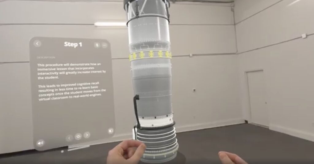 human hand in ar vr xr mixed reality best use case for work instructions for a jet engine