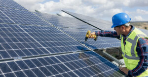 field service technician installs solar panels