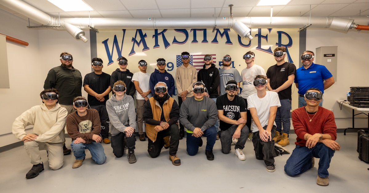 group of young electrician trainees using immersive technical training with spatial computing with BILT for Apple Vision Pro